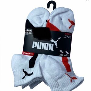 Puma‎ Mens 6 Pair Quarter Crew Socks Sportstyle White Red Black Shoe 8 12